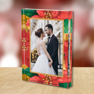 Elegant Christmas Poinsettias Custom Photo Block