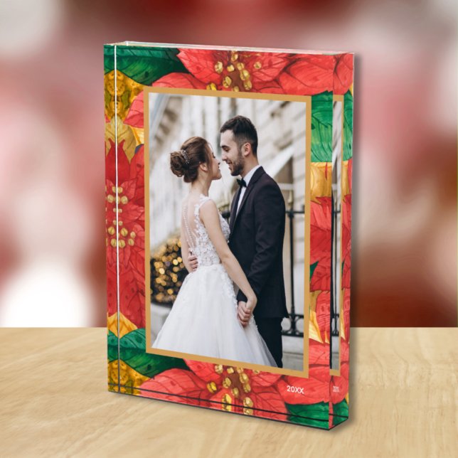 Elegant Christmas Poinsettias Custom Photo Block (Creator Uploaded)