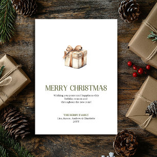 Elegant Christmas Present In Sage Gold Minimalist Holiday Card