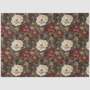 Elegant Christmas Red and Winter White Floral Tissue Paper