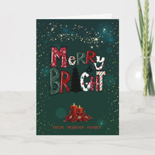 Elegant Christmas Red Candles Merry & Bright Holiday Card