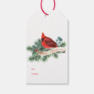 Elegant Christmas Red Cardinal Pine Botanical Gift Tags