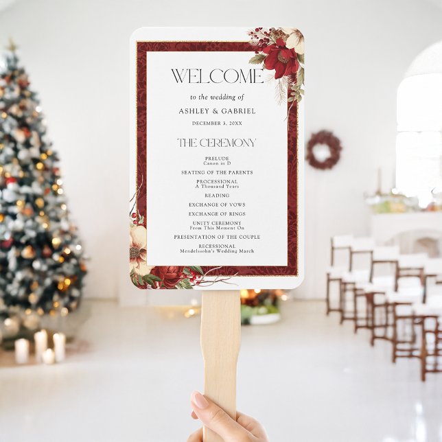 Elegant Christmas Red Damask Floral Hand Fan (Creator Uploaded)