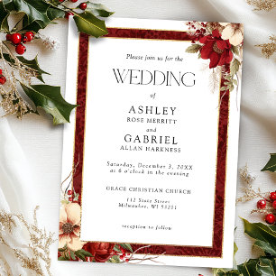 Elegant Christmas Red Damask Floral Invitation