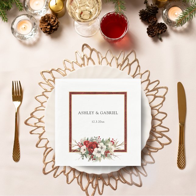 Elegant Christmas Red Damask Floral Napkin (Creator Uploaded)