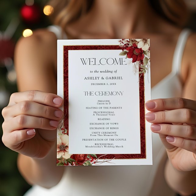 Elegant Christmas Red Damask Floral Programme (Creator Uploaded)
