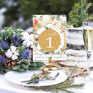 Elegant Christmas Red Floral Wedding Table Number