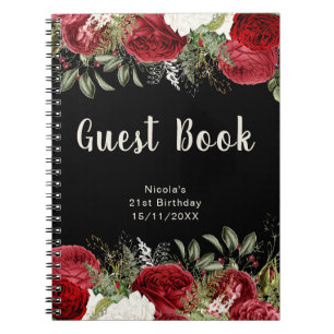 Elegant Christmas Red Flowers Birthday Guest Book