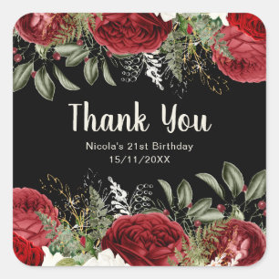 Elegant Christmas Red Flowers Birthday Party Square Sticker