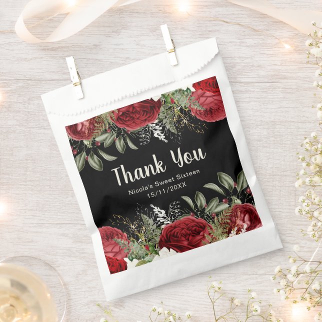 Elegant Christmas Red Flowers Sweet Sixteen Favour Bags (Clipped)
