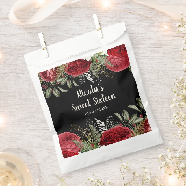 Elegant Christmas Red Flowers Sweet Sixteen Favour Bags (Clipped)