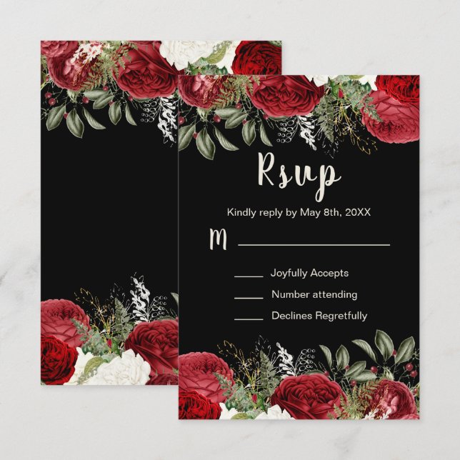 Elegant Christmas Red Flowers Sweet Sixteen RSVP Card (Front/Back)