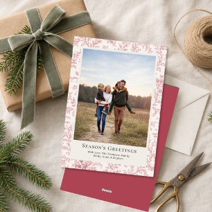 Elegant Christmas Red Foliage Simple Photo Holiday Card