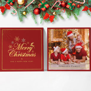 Elegant Christmas Red Gold Double Sided Photo  Card