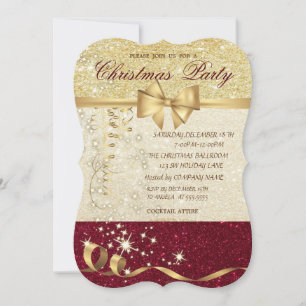 Elegant Christmas,Red Gold Glitter Corporate Party Invitation