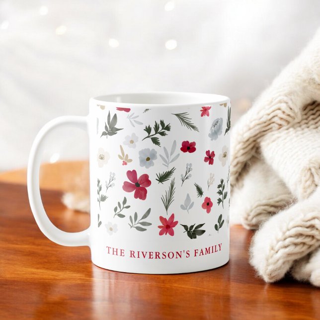 Elegant Christmas Red Green floral pattern Coffee Mug (Elegant Christmas Red Green floral pattern Coffee Mug)