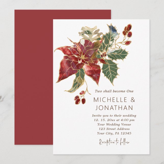 Elegant Christmas Red Poinsettia Christian Wedding Invitation (Front/Back)