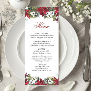 Elegant Christmas Red Poinsettia Wedding Menu Card
