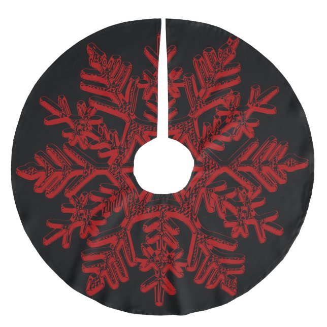 Elegant Christmas Red Snowflake Holiday Black Brushed Polyester Tree Skirt (Front)