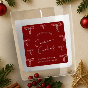 Elegant Christmas Red & White Bows Candle Jar Square Sticker