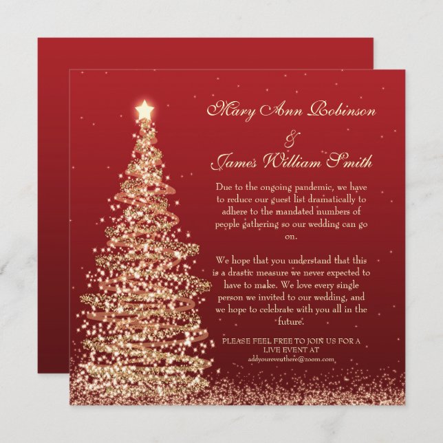 Elegant Christmas Reduced Wedding Red Invitation (Front/Back)