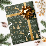 Elegant Christmas Reindeer Editable Dark Green Wrapping Paper<br><div class="desc">Make your Christmas gifts extra special with this elegant Art Deco style wrapping paper, personalised with the recipient's name, family name or year. This seamless pattern features leaping reindeer, festive trees and stars in a colour palette of very dark green, white and a gold coloured texture. Custom gift wrap is...</div>