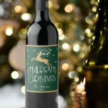 Elegant Christmas Reindeer Festive Forest Green Wine Label<br><div class="desc">Create your own Art Deco style wine label for Christmas. An elegant template featuring a leaping reindeer,  stars and decorative leaves. This editable template can be personalised with both your name and celebration year. Perfect for holiday gifts,  party favours and more! Colours: deep forest green,  white and gold colour.</div>