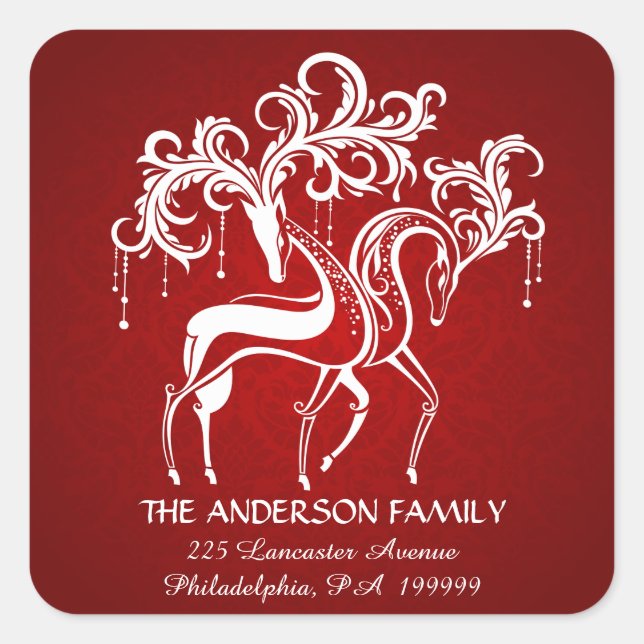 Elegant Christmas Reindeer Return Address Stickers (Front)