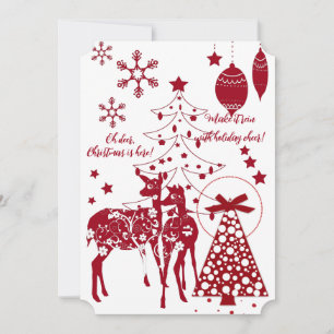 Elegant Christmas Reindeers Red Snowflakes White Holiday Card
