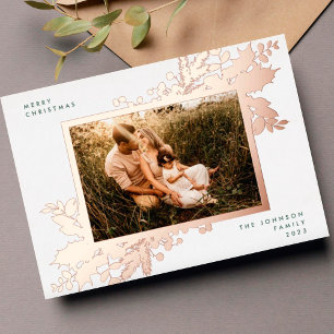 Elegant Christmas Rose Gold Botanical Photo Frame
