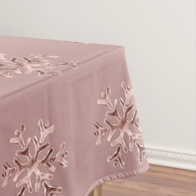 Elegant Christmas Rose Gold Snowflakes Pattern Tab Tablecloth (In Situ)