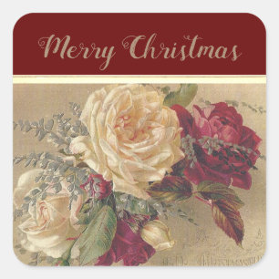 Elegant Christmas Rose Holiday Square Sticker