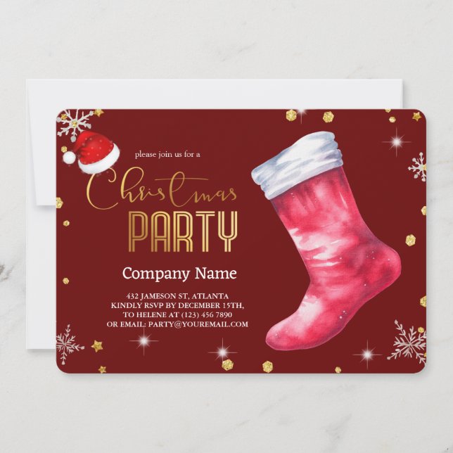 Elegant Christmas Santa's hat,Christmas Stocking Invitation (Front)