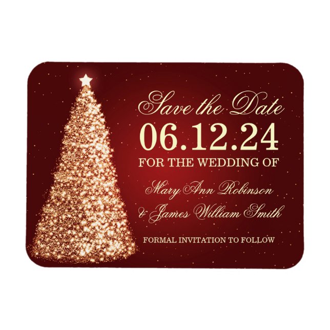 Elegant Christmas Save The Date Gold Red Magnet (Horizontal)