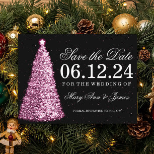 Elegant Christmas Save The Date Pink Announcement Postcard
