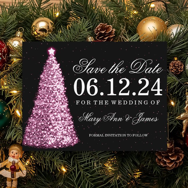 Elegant Christmas Save The Date Pink Announcement Postcard (Creator Uploaded)