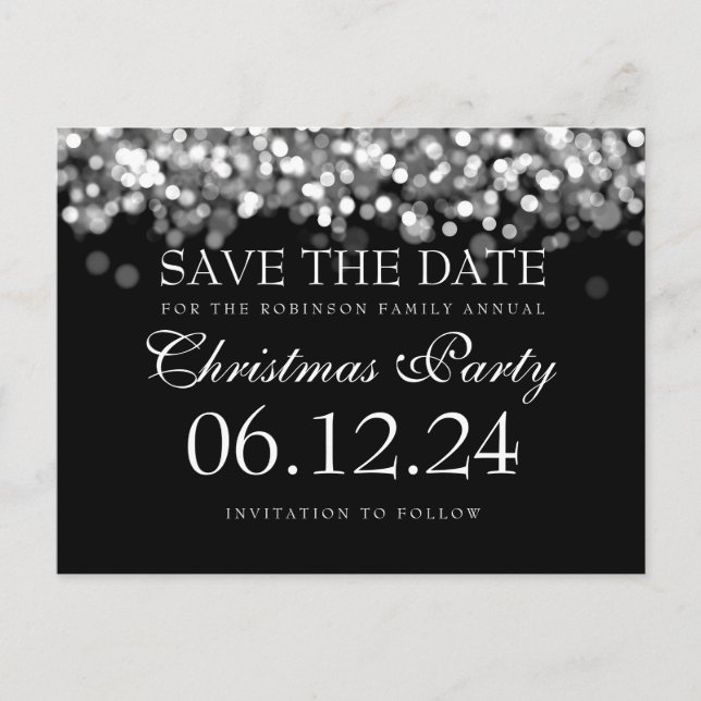 Elegant Christmas Save The Date Silver Lights Announcement Postcard (Front)