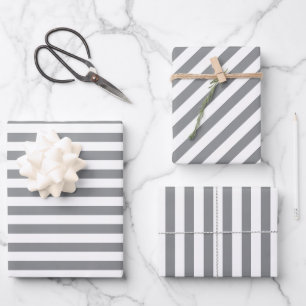 Elegant Christmas Silver and White Striped  Wrapping Paper Sheet