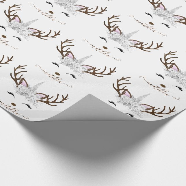 Elegant Christmas silver glitter unicorn deer Wrapping Paper (Corner)