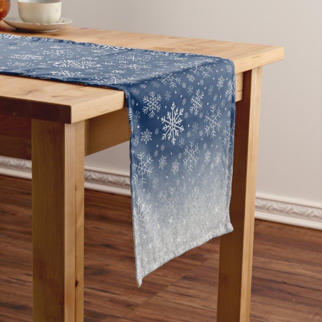 Elegant Christmas Silver Snowflake Pattern   Short Table Runner (In Situ)