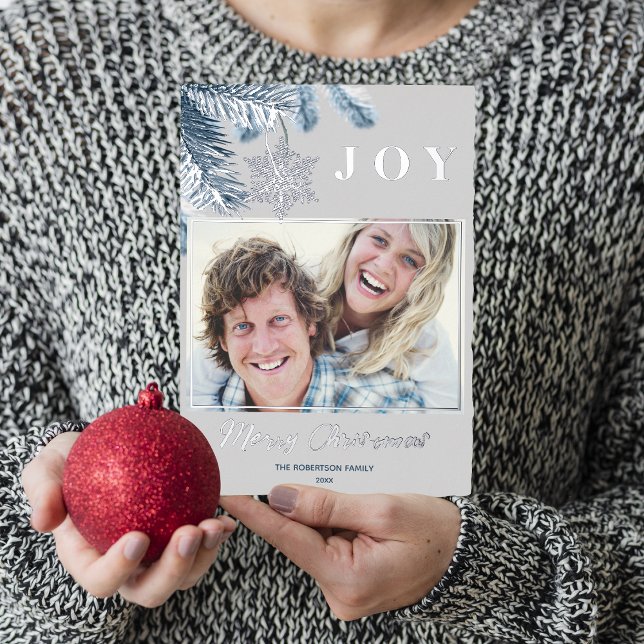 Elegant Christmas Silver Snowflakes Blue Grey Joy  (Creator Uploaded)