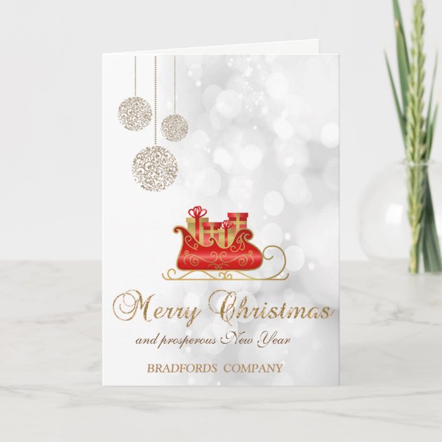 Elegant Christmas Sleigh,Bokeh Company Holiday Card (Front)