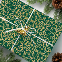 Elegant Christmas Snowflake Faux Gold Green