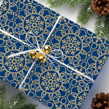 Elegant Christmas Snowflake Faux Gold Navy