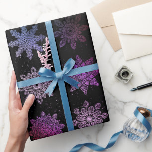 Elegant Christmas snowflake pattern holographic Wrapping Paper