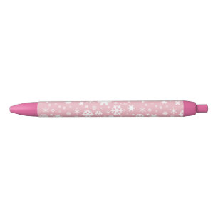 Elegant Christmas snowflake pattern pastel pink Black Ink Pen
