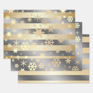 Elegant Christmas snowflake pattern striped Wrapping Paper Sheet