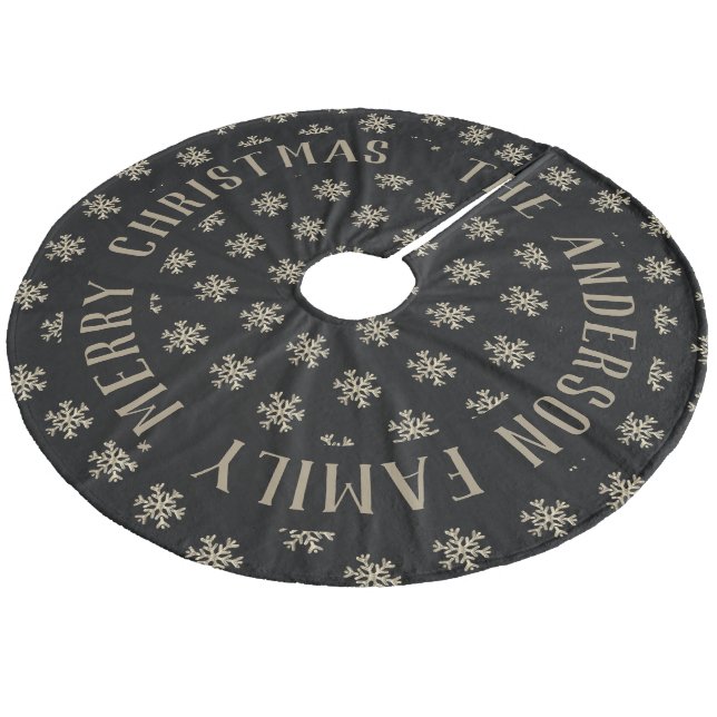 Elegant Christmas Snowflakes Pattern Black Fleece Tree Skirt (Angled)