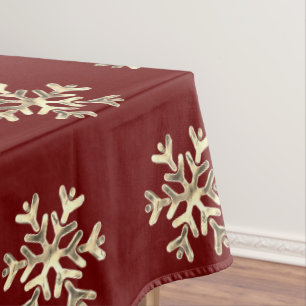 Elegant Christmas Snowflakes Pattern Red and Gold Tablecloth