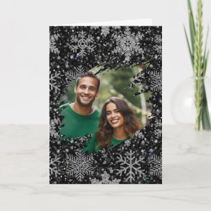 Elegant Christmas snowflakes personalise photo Card